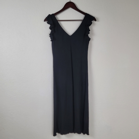 NWT Vintage Flutter Sleeve Black Midi Slip Dress - Picture 13 of 15